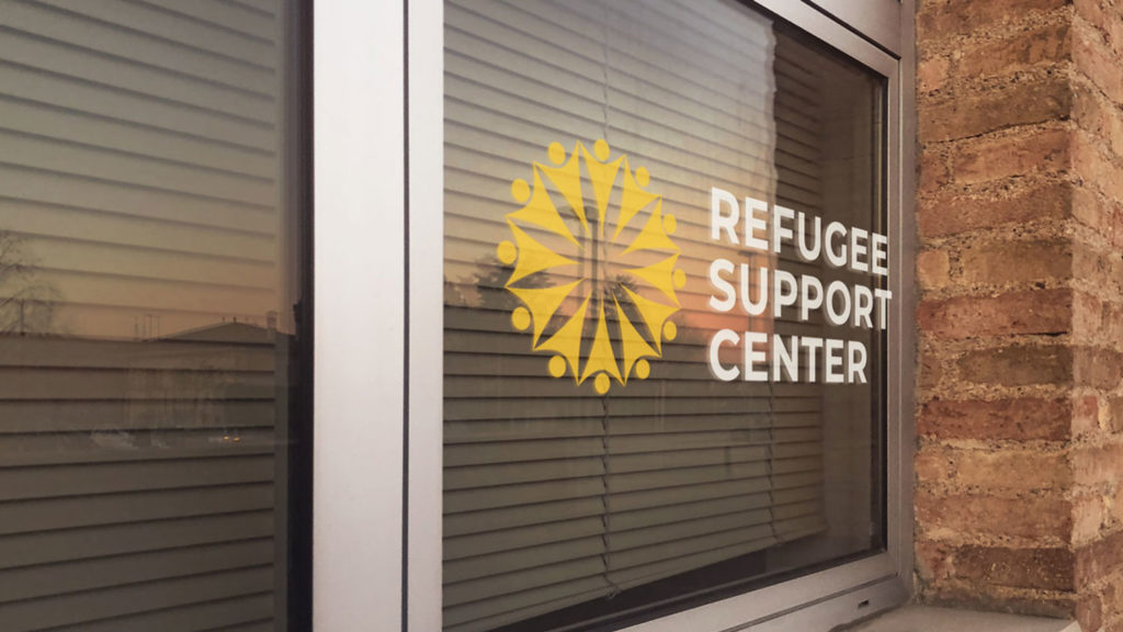 Refugee Support Center Logo Decal on Glass