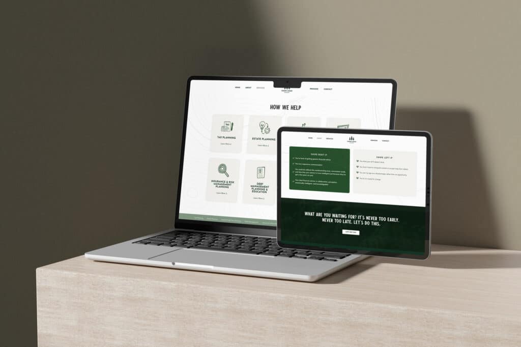 green cedar finance laptop and tablet mockup